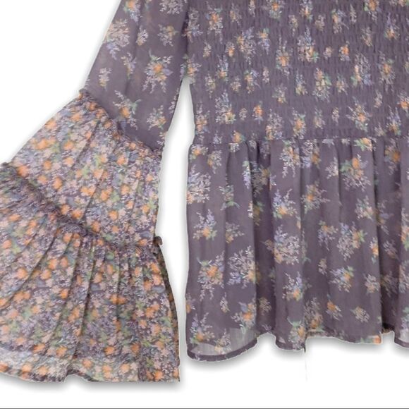 AEO Chiffon Smocked Floral Bell Sleeve Top - Picture 4 of 8